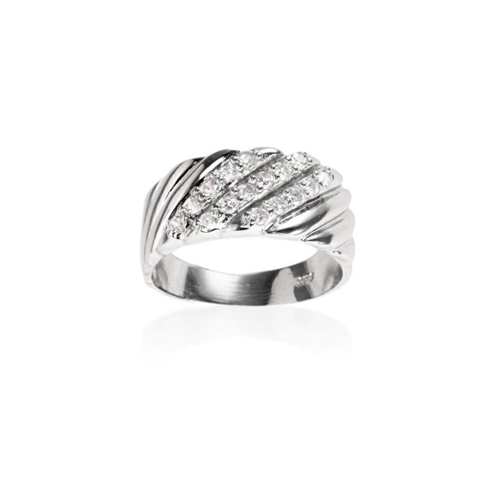 Pretty .925 Sterling Ridged Triple Diagonal Sim Diamond Band Ring Sz 8 - Picture 5 of 5